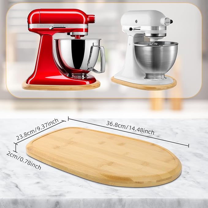 Upgrade Mixer Slider Mat for Kitchen Aid Stand Mixer, Bamboo Sliding Board for Artisan 4.5-5 Qt Tilt Head Stand Mixer, Kitchen Aid Accessories and Attachments, Thickness 2cm/0.79in, Natural