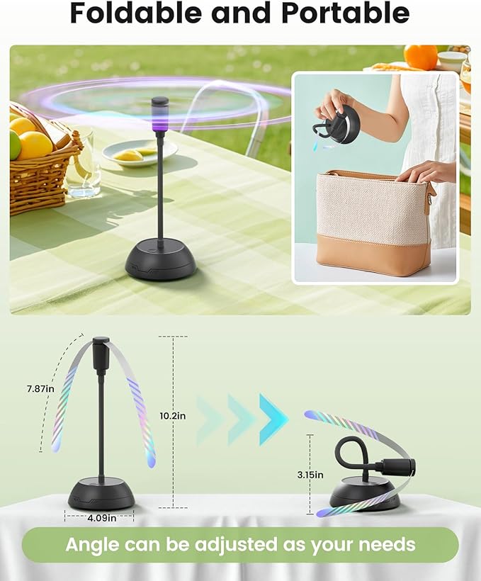 4Pack Food Fan for Table, AA Battery Powered, Portable Fan with Flexible Gooseneck and Soft Blades, Soundless Table Fan for BBQ, Picnic, Party, Patio (Non-rechargeable,Black)