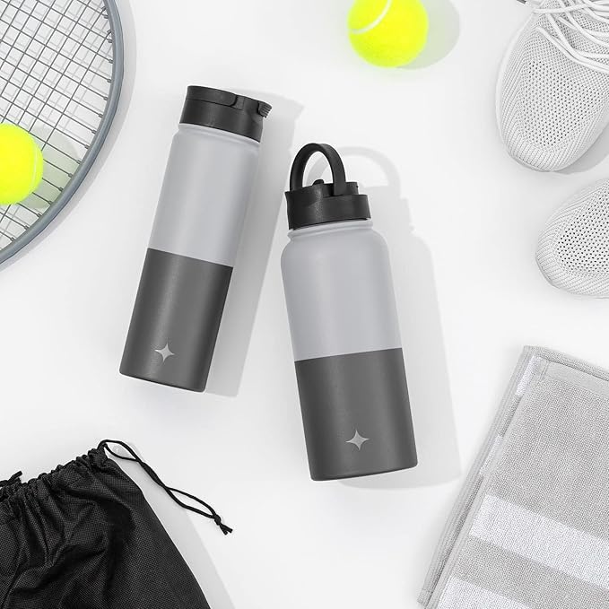 JoyJolt Triple Insulated Water Bottle with Straw Lid AND Flip Lid! 32oz Large Water Bottle, 12 Hour Hot/Cold Vacuum Insulated Stainless Steel Bottle. BPA-Free Leakproof Water Bottles - Thermos Bottle