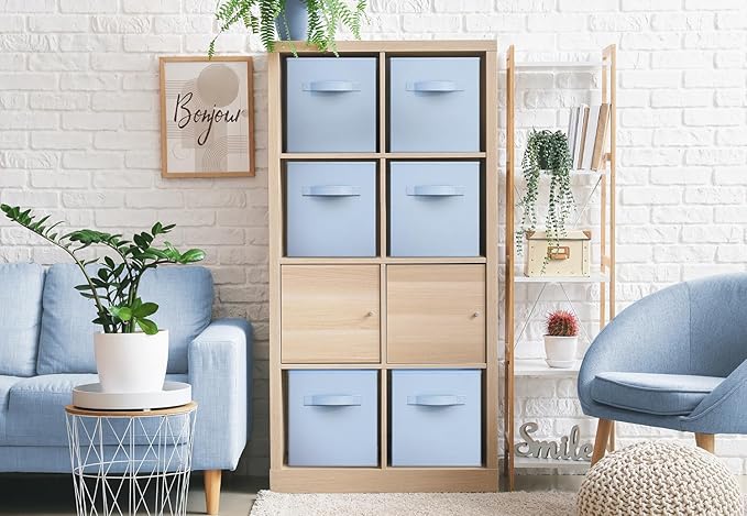 Sorbus Storage Cubes - 11 Inch Foldable Fabric Baskets for Organizing Pantry, Closet, Shelf, Toy Box, Cubby - 6 Collapsible Cloth Cube Storage Bins for Home, Nursery, Playroom, Bedroom (Pastel Blue)