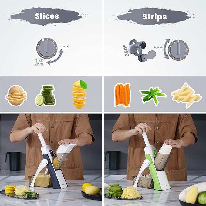 SupMaKin Safe Mandoline Slicer, Potato Slicer Maual Vegetable Chopper Adjustable Thickness Food Cutter, Kitchen Chopping Artifact for Cooking Meal Prep (Gray)