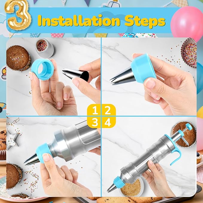 Cake Decorating Tools Supplies Kit: 164pcs Baking Accessories - Piping Bags and Icing Tips Set - Puffs Cupcake Frosting Piping Bakery Set for Adults Beginners or Professional, Blue