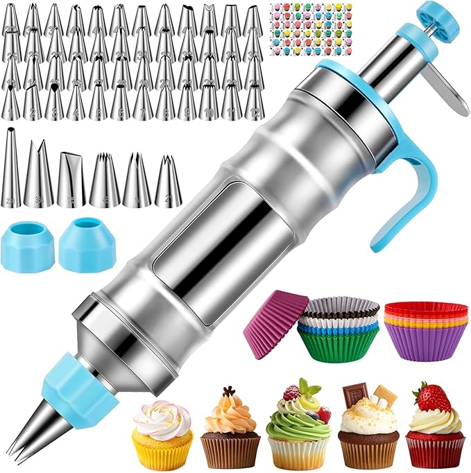 Cake Decorating Tools Supplies Kit: 164pcs Baking Accessories - Piping Bags and Icing Tips Set - Puffs Cupcake Frosting Piping Bakery Set for Adults Beginners or Professional, Blue