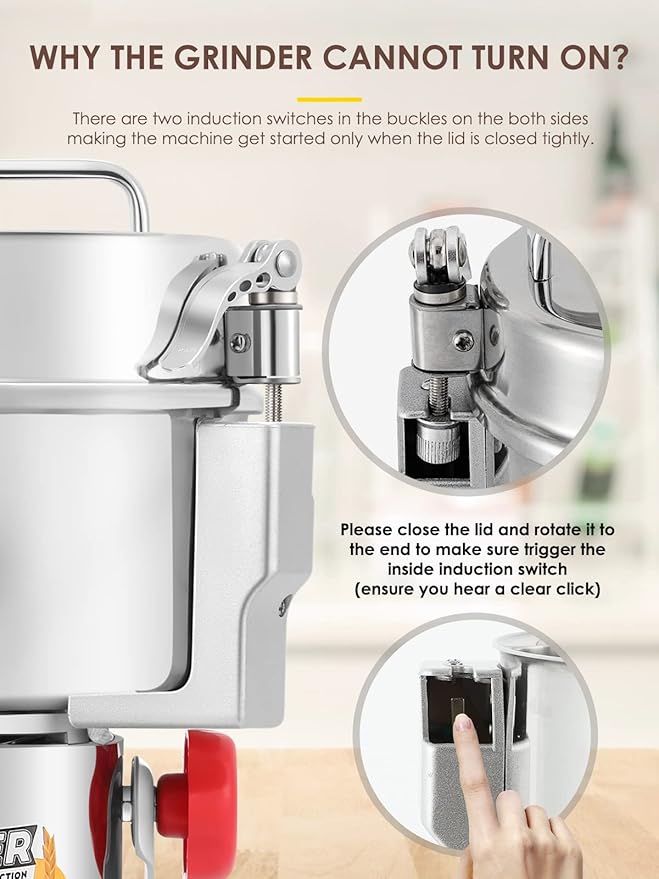 CGOLDENWALL 2500g Electric Grain Grinder Mill Safety Upgraded 3600W High-speed Spice Herb Grinder Commercial Superfine Machine Dry Cereals Pulverizer CE 110V (2500g Swing Type)