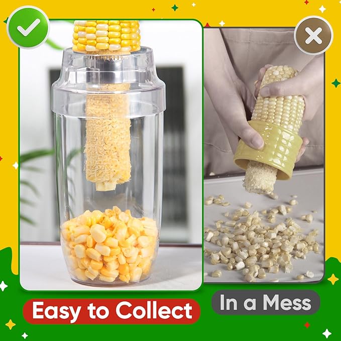 Newness Corn Peeler & Stripper for Corn on the Cob, Safe Blade Hidden Inside, Oversized No-Mess Cup, Serrated Blade for Easy Kernel Removal – Prep Corn in Seconds