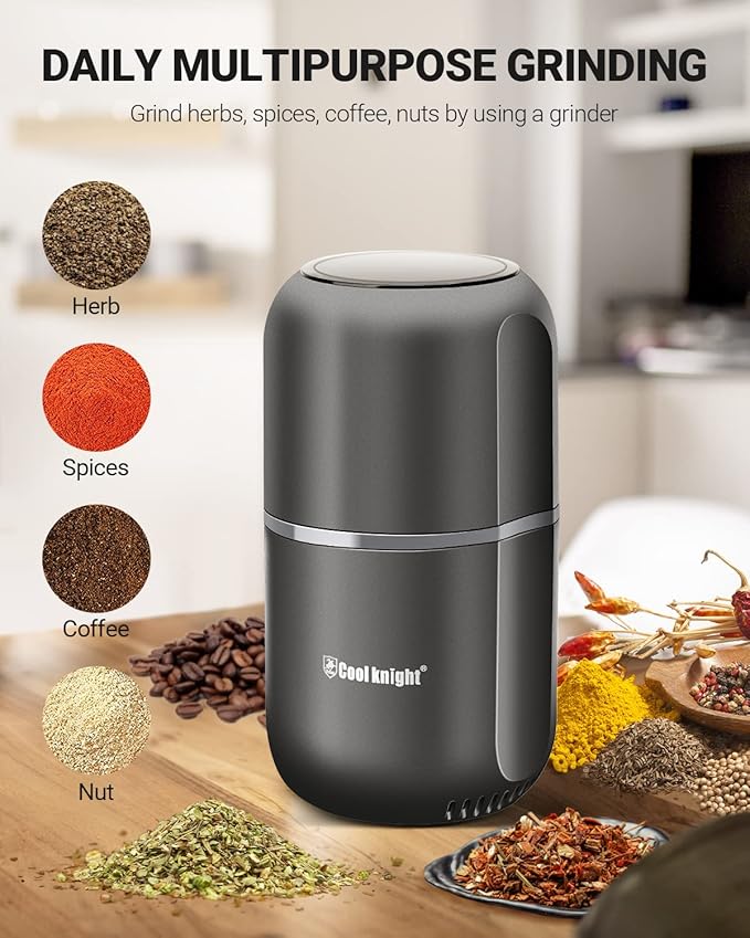 COOL KNIGHT Electric Herb Grinder [Large Capacity/High Rotating Speed] - Electric Grinder for Spices and Herbs (Grey 2)