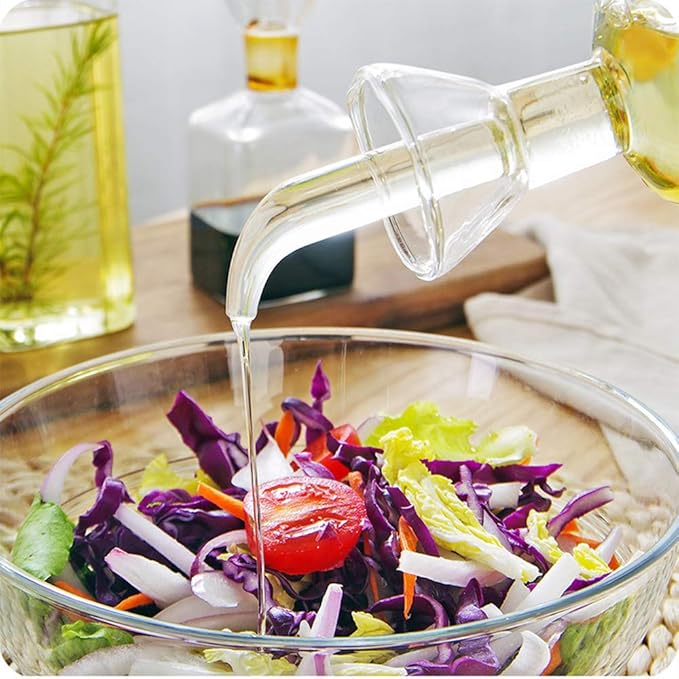 LandHope Oil Bottle Glass Olive Oil Dispenser Bottle Glass Cooking Oil Vinegar Measuring Dispenser With Spout for Kitchen and BBQ (500 ml/17 oz)