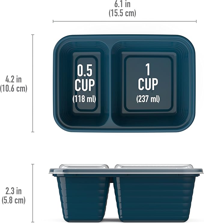Bentgo Prep - 2-Compartment Snack Containers with Lids - Reusable, Microwaveable, Durable, PFAS & BPA-Free, Freezer and Dishwasher-Safe Meal Prep Food Storage - 10 Trays & 10 Lids (Deep Teal)