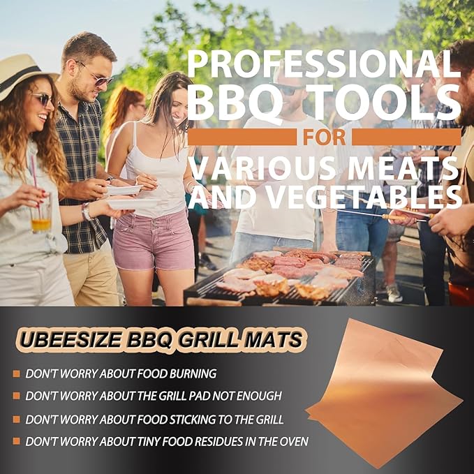 UBeesize 7 Pack Copper Grill Mats for Outdoor Grill, Heavy Duty BBQ Grilling Matt & Oven Liners, Resuable, Easy to Clean, Works on Gas Charcoal Electric Grill, Smoker, Oven -15.75 x 13 Inch