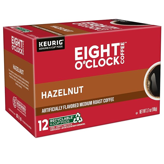 Eight O'Clock Coffee Hazelnut, Single-Serve Coffee K-Cup Pods, Medium Roast, 72 Count