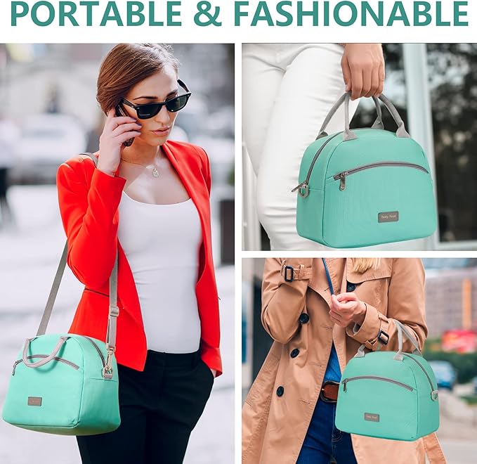 Lunch Bag Women Insulated Lunch Bag For Men Waterproof Lunch Cooler Bag Insulated Lunch Box For Women Portable Reusable Lunch Bag Two-Tone,With Adjustable Straps Can Be Used For Work,Green&Grey