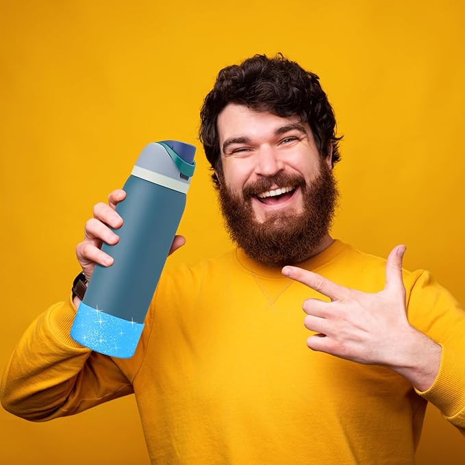 2PCS Silicone Water Bottle Boot for Owala 32oz, Protective Bottom Bumper Anti-Slip Sleeve for FreeSip, Twist, and Flip Stainless Steel Bottles, Dishwasher Safe and BPA Free(Shiny Blue)