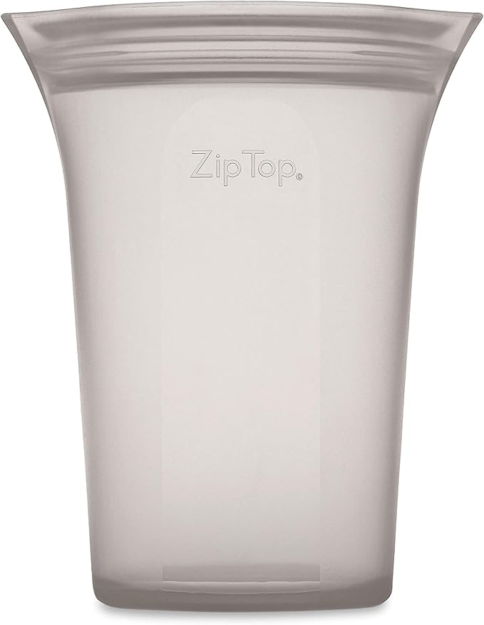 Zip Top Reusable Food Storage Bags | Large Cup [Gray] | Silicone Meal Prep Container | Microwave, Dishwasher and Freezer Safe | Made in the USA