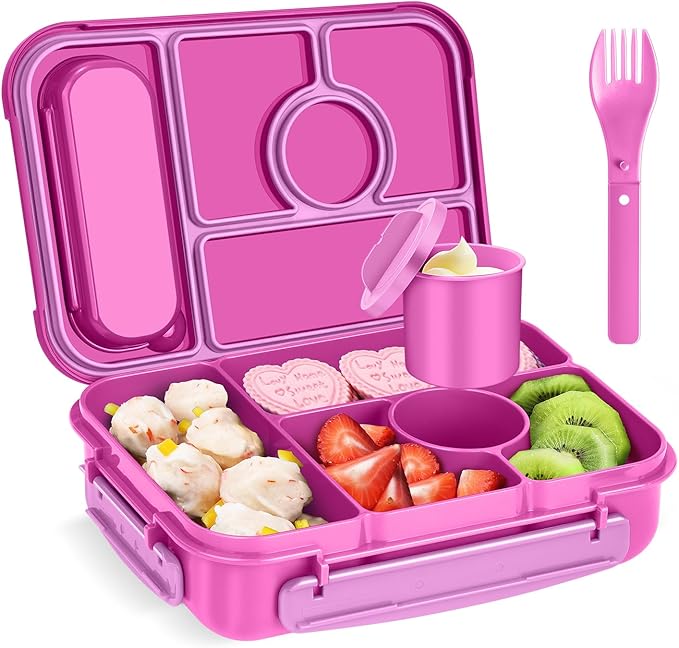 Bento Box Adult Lunch Box Kids,Lunch Containers for Adults/Kids/Toddler,5 Compartments Bento Lunch Box with Sauce Vontainers,Microwave & Dishwasher & Freezer Safe,BPA-Free (Red lily)