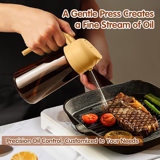 YARRAMATE 16oz/470ml Light Blocking Oil Sprayer for Cooking with Stickers, Food-Grade 2 in 1 Olive Oil Dispenser Bottle for Kitchen, Premium Dark Amber Glass Oil Bottle for Air Fryer, BBQ(Orange)