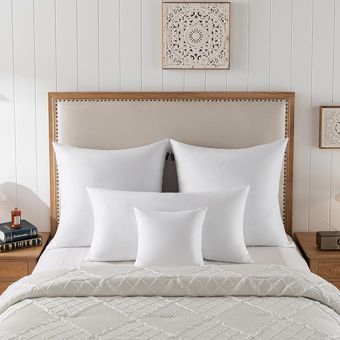 Basic home14x24 Decorative Throw Pillow Inserts-Down Feather Pillow Inserts-Oblong-Cotton Fabric-Set of 2-White.