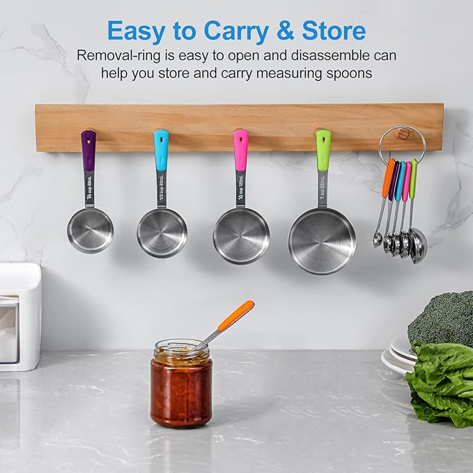 Measuring Cups and Spoons Set Stainless Steel 10 Piece for Cooking and Baking (5 Cups + 5 Spoons, Colorful Handles)
