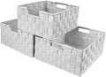 Sorbus Storage Box Woven Basket Bin Container Tote Cube Organizer Set Stackable Storage Basket Woven Strap Shelf Organizer Built-In Carry Handles (White)