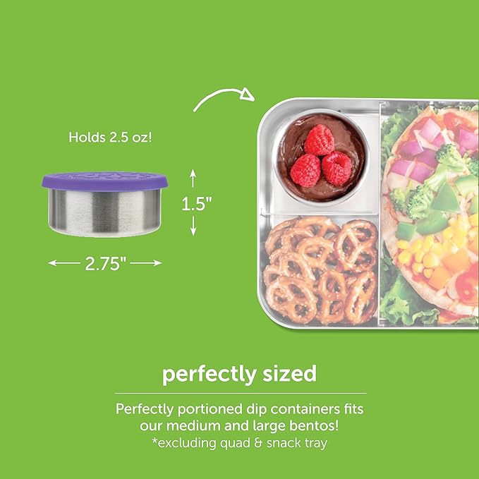LunchBots 2.5 oz Stainless Steel Dressing Container for Condiments, Dips, Snacks, Dipping Sauce Cups with Silicone Lid, Fits in Lunch Bags and Bento Boxes - Set of 2 (Aqua)