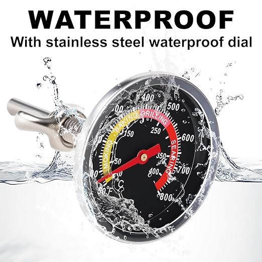 BBQ Thermometer 2-3/8" Oversized Dial, 50-800°F Smoker Thermometer Weatherproof with Easy Read Numbers - Grill Temp Gauge for Charcoal Grill & Meat Smoking Kit Includes Mounting Hardware