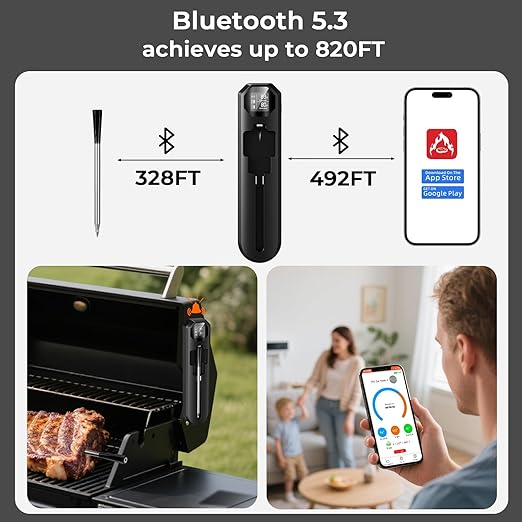 BlueSwan Wireless Meat Thermometer Digital, Food Thermometer Bluetooth 820 ft Range with APP for Grill, Smoker, Oven, Magnetic Design for BBQ, Cooking, Stocking Stuffers Christmas Gifts for Men