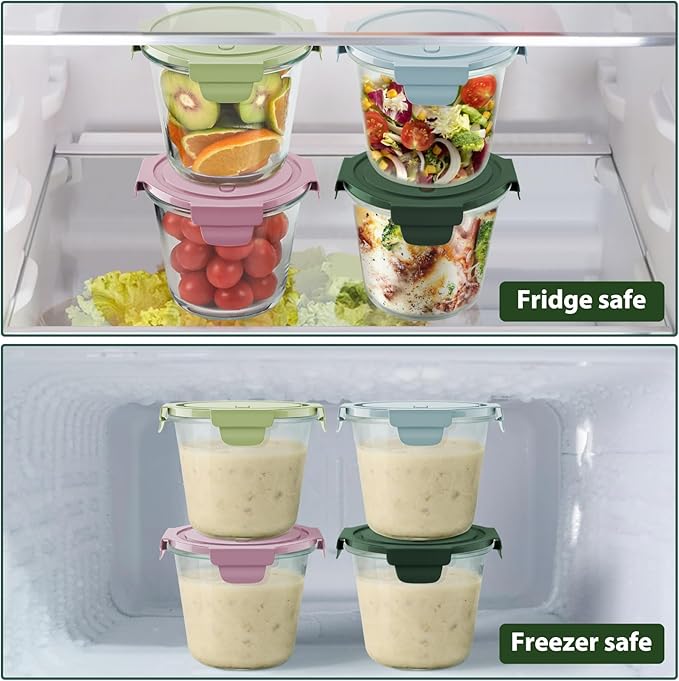 Freshmage 23oz Glass Meal Prep Containers with Lids, Airtight 3-Cup Glass Storage Containers Set, Heat-Resistant BPA-Free for Soup, Leftover, Microwave, Dishwasher, and Freezer Safe (6 Packs)
