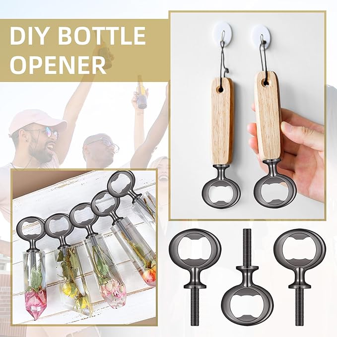 Metal Bottle Opener Kit, 20 Pcs Blank Stainless Steel Inserts, DIY Beer Opener Hardware DIY Craft Handmade Wood Turning Kits, Flat Black Inserts