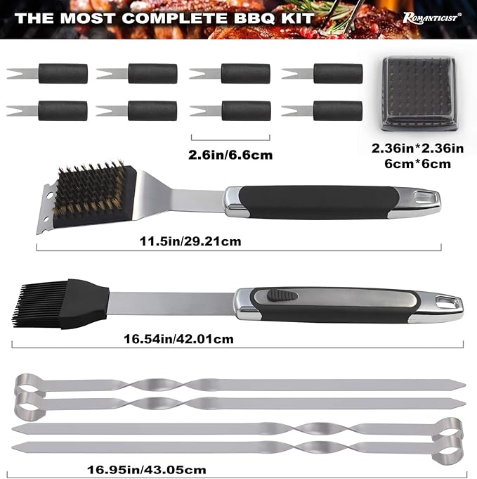 ROMANTICIST 21pc BBQ Grill Accessories Set with Thermometer - The Very Best Grill Gift on Birthday Wedding - Heavy Duty Stainless Steel Grill Utensils with Non-Slip Handle in Aluminum Case