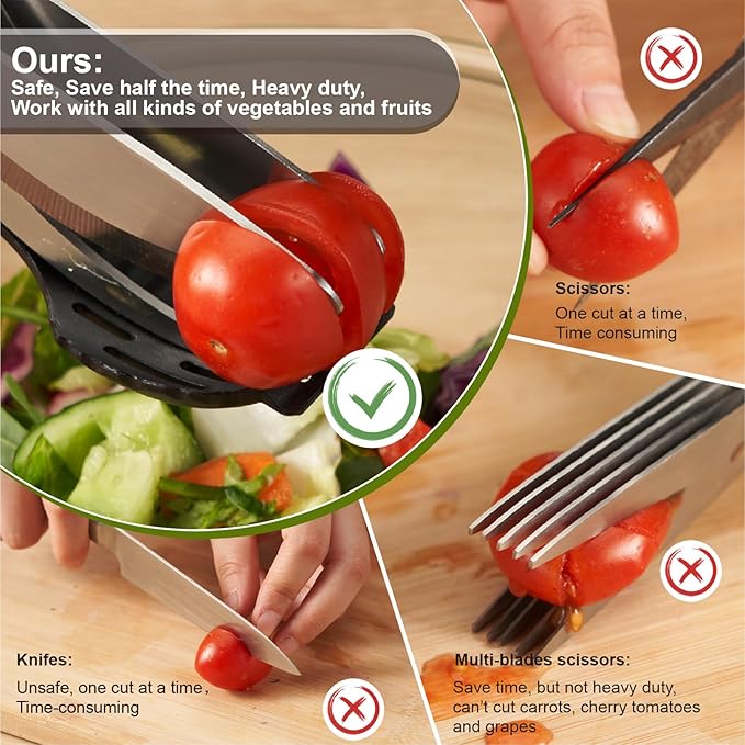 Salad Scissors with Double Blades, Lettuce Chopper for Chopped Salad, Black