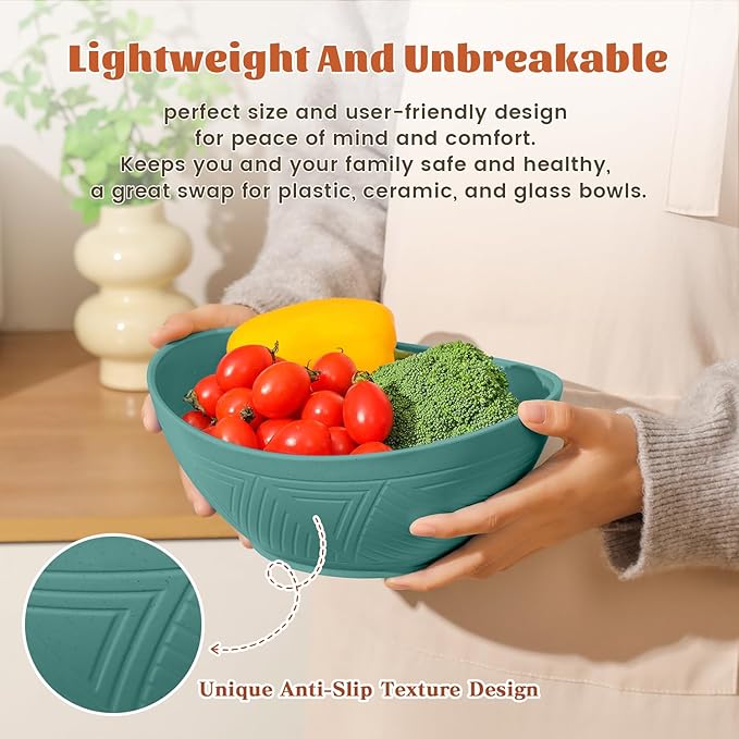 Homienly 60oz Wheat Straw Bowls Set of 6 Salad bowls Large Capacity Popcorn Bowl Unbreakable Serving Bowls Microwave & Dishwasher Safe Bowl Set Alternative for Plastic Bowls for Kitchen - Multi-colors
