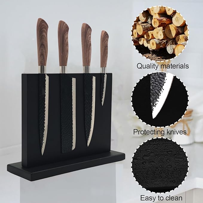 Resafy Magnetic Knife Holder - Black Wooden Double Sided Magnetic Knife Block Magnetic Tool Holder with Strong Enhanced Magnets Knife Strip 12 In Knife Display Rack for Kitchen Counter