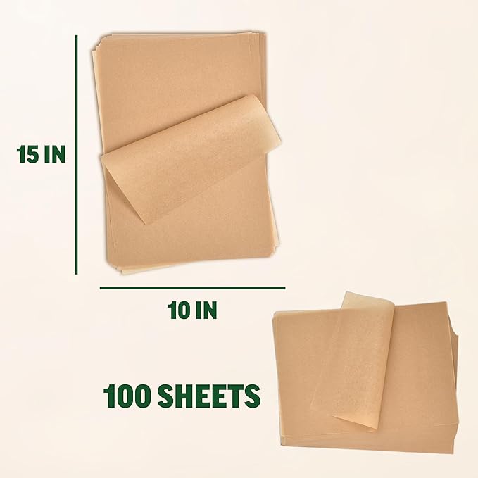 Zenlogy 10x15 Parchment Paper (100 Sheets) - Unbleached, High Heat, Non-stick, Pre-cut Baking Paper for Jelly Roll Pans - Great for Baking, Roasting, Wrapping, Dehydrator, and so much more