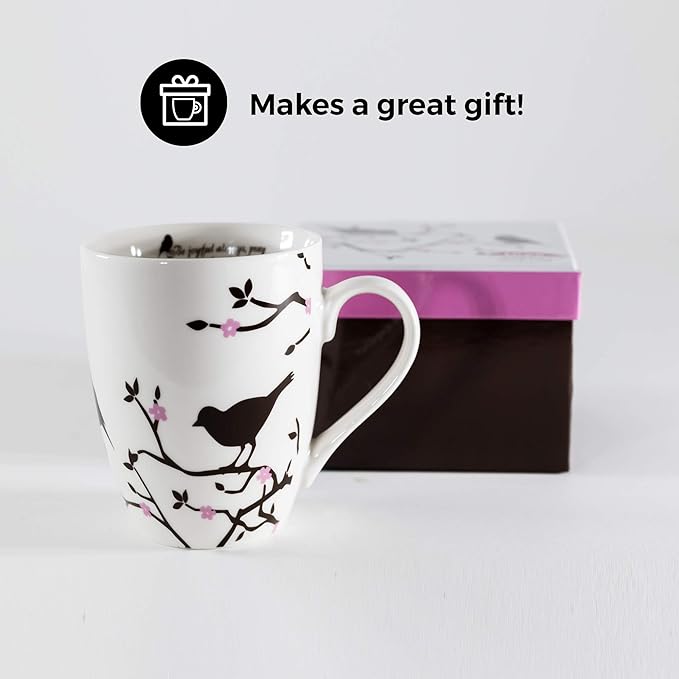 Divinity Boutique Inspirational Ceramic, Brown Birds on White Mug, 1 Theses. 5:16-17, The Joyful Always Pray, Multicolor, One Size,12 fluid ounce