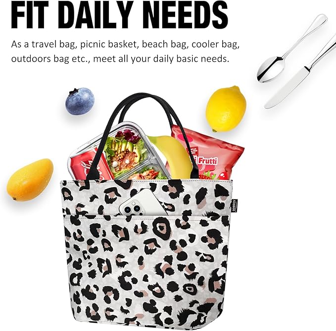 Aosbos Lunch Tote Bag, Insulated Lunch Box for Women, Leakproof Lunch Cooler Purse for Work, Leopard Print