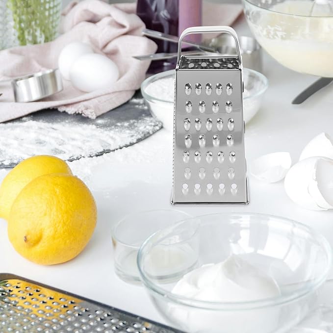 1pc Stainless Steel Vegetable Grater Portable Metal Grater 4-Sided Cheese Grater with Handle for Kitchen Restaurant (8inch)