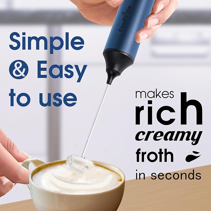 MF05 Rechargeable Milk Frother USB Charging Handheld Foam Maker with Stainless Balloon Whisk for Cappuccino, Latte, Bulletproof Coffee, Keto Diet, Protein Powder, Matcha (Navy Blue)