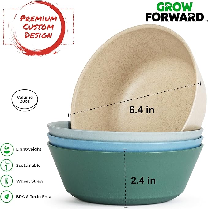 Grow Forward Premium Wheat Straw Plates and Bowls Sets - 8-Piece Wheat Straw Dinnerware Sets - Unbreakable & Reusable Microwave Safe Plastic Dinner Plates for Outdoors, RV, Camping Dishes - Oasis
