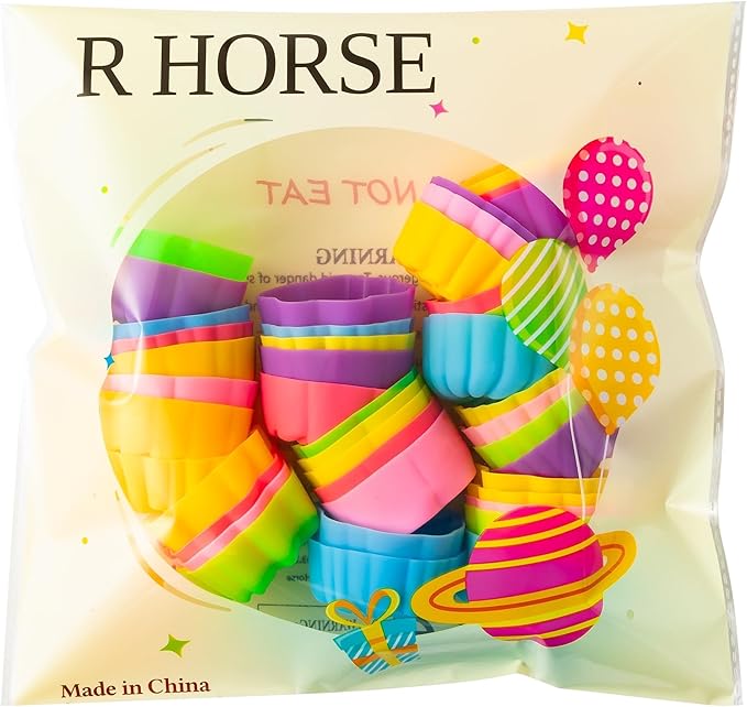 R HORSE 42Pcs Silicone Molds Cupcake 2 Inch Mini Size Reusable Muffins Liners Washable Non-Stick Donut Wrapper Mold Flower Shapes Baking Cups for Pan Oven Microwave Dishwasher