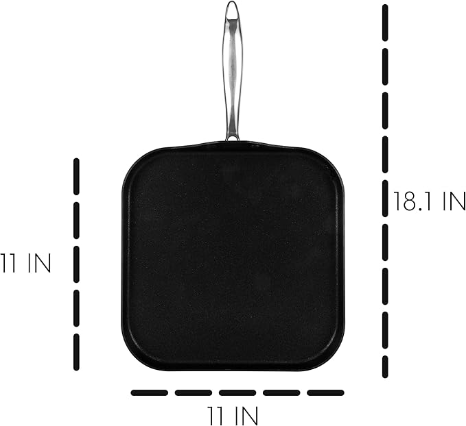 Vasconia Urban 11" Square Nonstick Griddle Pan - Home and Commercial Kitchen Cookware, Dishwasher and Oven Safe Up to 475°F - Made in Mexico Aluminum Griddle Pan for Stove Top with Fast-Cooling Handle