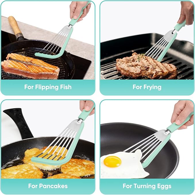 Nonstick Fish Spatula,Maywe Tanso Thin Slotted Spatulas Turner Silicone Fish Spatulas for Nonstick Cookware,High Heat Resistant BPA Free Cooking Utensils,Ideal for Fish,Eggs,Pancakes