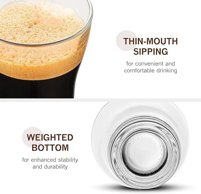 Bormioli Rocco Oslo 7.5 oz. Cappuccino Tempered Glass Cup with Removable Stainless Steel Handle for Coffee, Tea, Lattes, and Hot Drinks, Set of 4