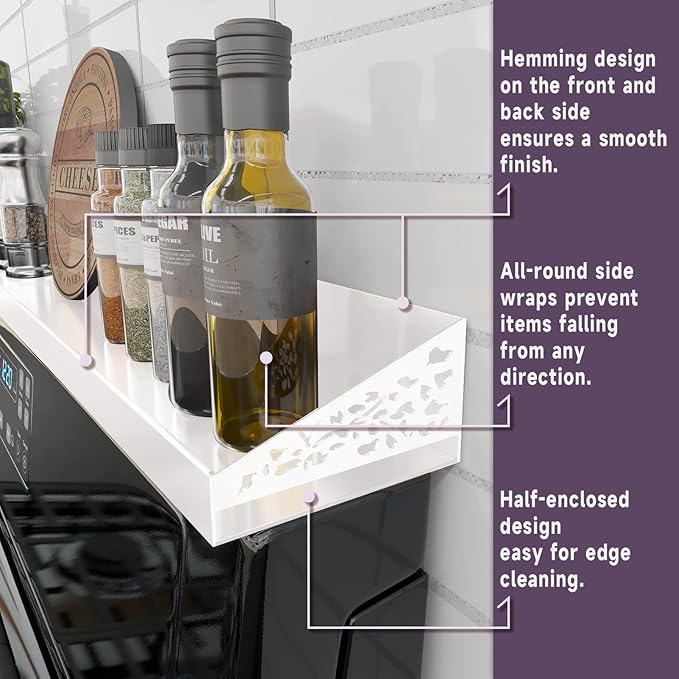 30" Magnetic Stove Top Shelf – Magnetic White Spice Rack and Seasoning Organizer – Kitchen Shelf for Back of Stove – Over Stove Storage Organizer