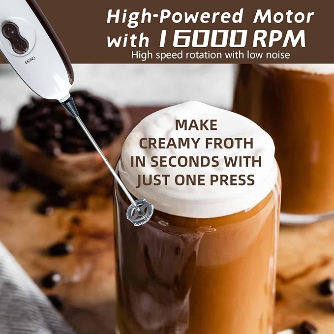 Powerful Milk Frother Wand - Battery Operated Handheld Drink Mixer - Electric Whisk Foam Maker for Coffee, Lattes, Cappuccino, Matcha, Hot Chocolate & Creamer