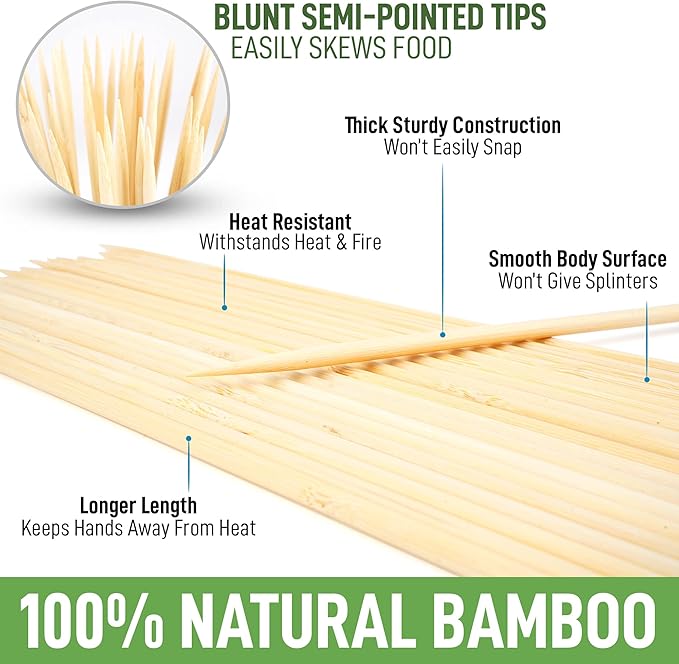 Zulay Kitchen Authentic Bamboo Marshmallow Smores Sticks - 40 Extra Long 30" Roasting Skewers - 5mm Heavy-Duty Bamboo - Ideal for Grilling & Camping