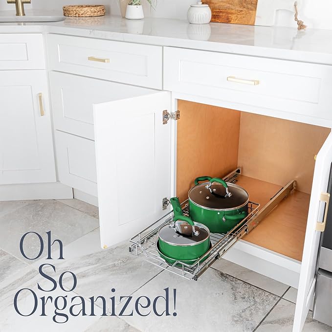 HOLDN’ STORAGE Pull Out Cabinet Organizer, Heavy Duty Caddy w/Lifetime Limited Warranty -30”W x 21”D - Requires At Least 31-1/4” Cabinet Opening, Steel Metal Cabinet Drawers Slide Out, Chrome