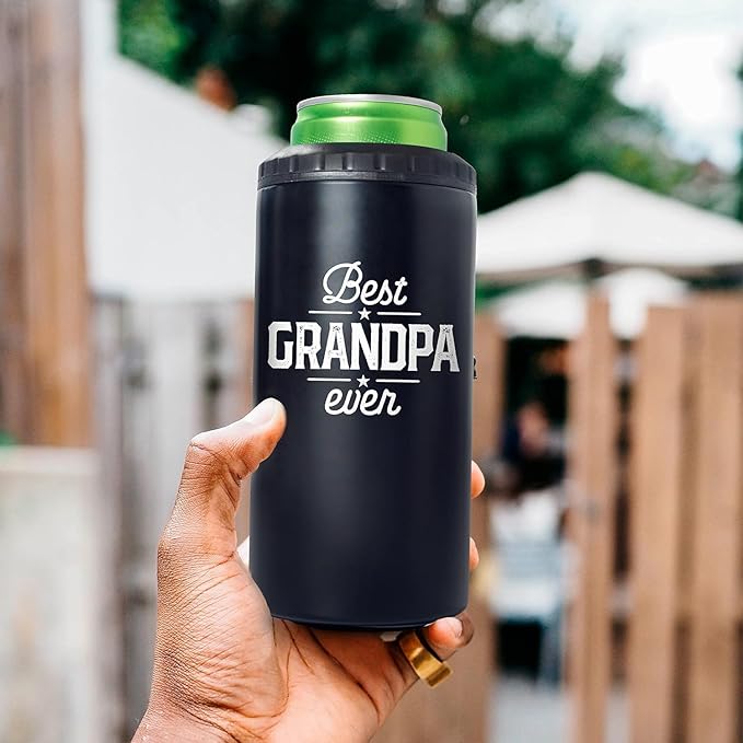 SANDJEST 4-in-1 Grandpa Tumbler Gifts for Papa from Grandkids - 12oz Best Grandpa Ever Can Cooler Tumblers Cup - Stainless Steel Insulated Cans Coozie Christmas, Birthday, Father's Day Gift for Papas