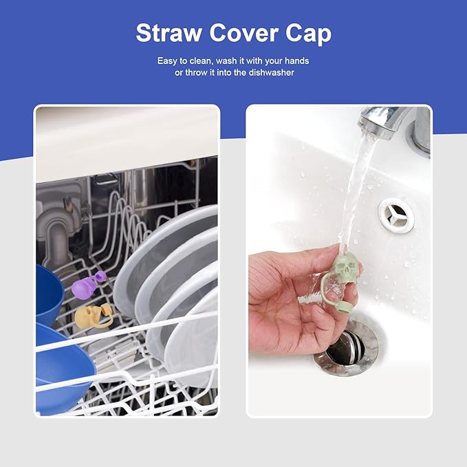 Straw Covers Cap Compatible with Stanley Cup 30 40oz with Handle - 6Pcs 10mm/0.4in Silicone Straws Toppers - Cute Funny Cool Skull Shape Straw Tumbler Accessories for Man & Woman - Reusable&Dust-proof