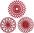 Set of 3 Silicone Trivet Mat - Hot Pot Holder Hot Pads for Table & Countertop - Trivet for Hot Dishes - Non-Slip & Heat Resistant Modern Kitchen Hot Pads for Pots & Pans,Merlot Red
