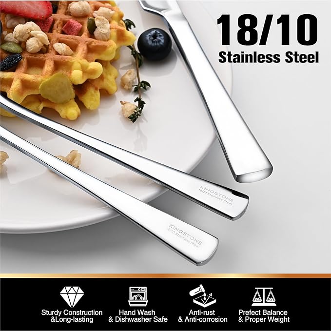 KINGSTONE Silverware Set, 30-Piece Flatware Set for 6, 18/10 Stainless Steel Cutlery Set, Mirror Polished Eating Utensils Set, Dishwasher Safe
