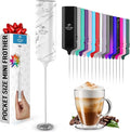 Mini & Mighty Milk Frother Wand – Powerful Handheld Coffee Frother, Battery Operated Drink Mixer – Compact Pocket Size – Detachable Whisk for Latte, Cappuccino, Matcha, Hot Chocolate – White Marble